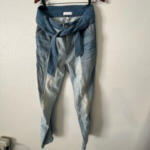 Jonathan Simkhai‎ Standard Henley Tie Waist Jeans Size 29 Blue Paneled New